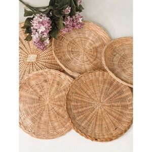 Set of 5 Vintage Wicker Rattan Bamboo Paper Plate Holders Basket Wall